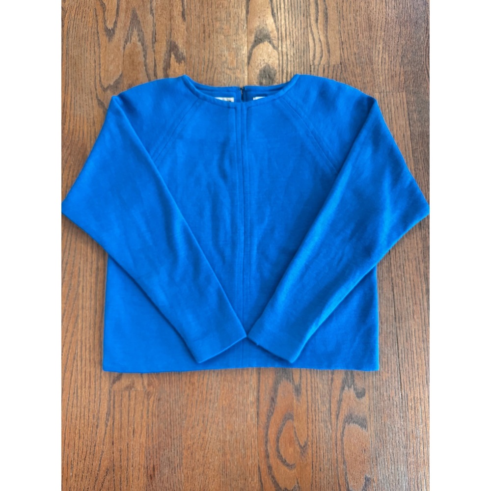 Liz Claiborne Vintage 100% Wool Blue‎ Raglan Sleeve Back Zip Top Size 6